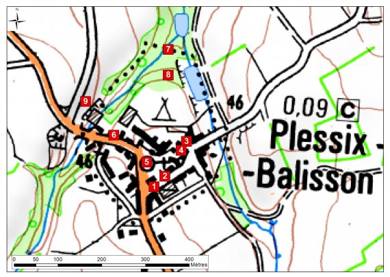 Carte de localisation des arrêts - Balade de Plessix-Balisson